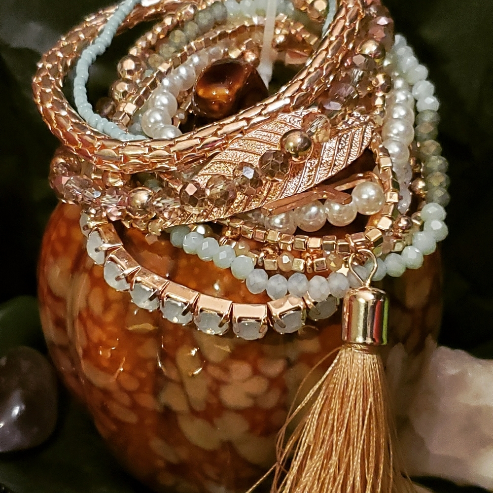 Pink Gold Cluster Bracelets Stretchy